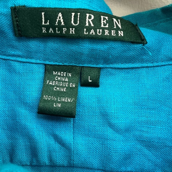 Lauren Ralph Lauren Linen Women’s Long Sleeve Blue Button Down - Picture 3 of 5